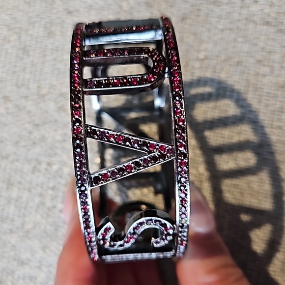 Louis Vuitton Gunmetal Crystal Logo Bangle Bracelet - Picture 4 of 7